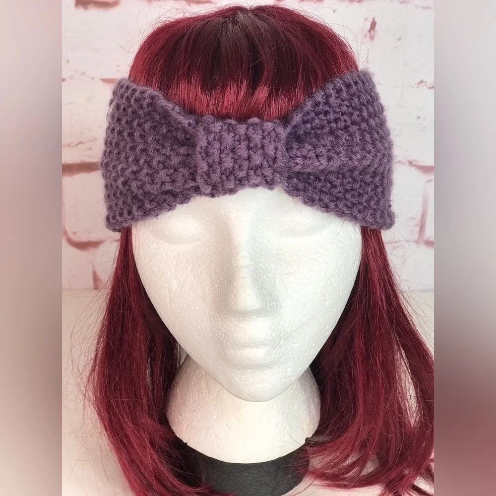 Knotted Bow Knit Headband Purple One Size